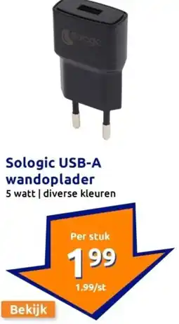 Action Sologic USB-A wandoplader aanbieding