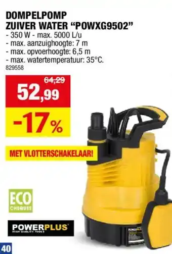 Hubo Dompelpomp zuiver water "POWXG9502" aanbieding