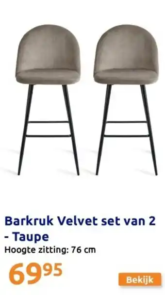 Action Barkruk Velvet set van 2 - Taupe aanbieding