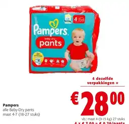 Colruyt Pampers alle Baby-Dry pants maat 4-7 (18-27 stuks) aanbieding