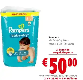 Colruyt Pampers alle Baby-Dry luiers maat 3-6 (78-124 stuks) aanbieding