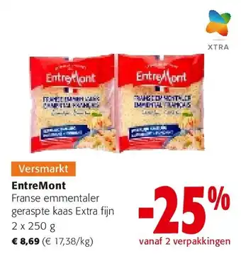 Colruyt EntreMont Franse emmentaler geraspte kaas Extra fijn 2 x 250 g aanbieding