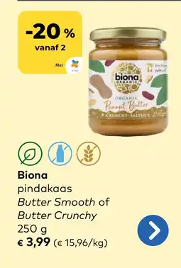 Bio Planet Biona pindakaas Butter Smooth of Butter Crunchy aanbieding