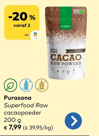 Bio Planet Purasana Superfood Raw cacaopoeder aanbieding