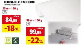 Hubo RENOVATIE VLIESBEHANG 25 m - 180 g aanbieding