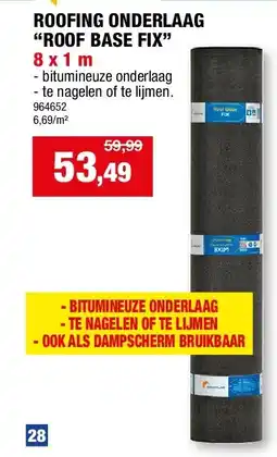 Hubo ROOFING ONDERLAAG “ROOF BASE FIX” 8 x 1 m aanbieding