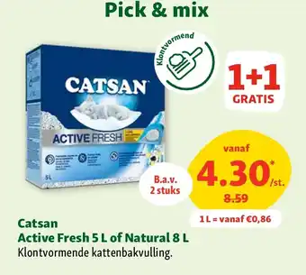 Maxi Zoo Catsan Active Fresh 5 L of Natural 8 L aanbieding