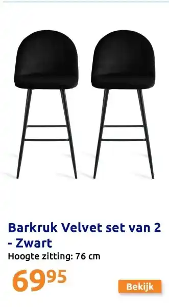 Action Barkruk Velvet set van 2 - Zwart aanbieding