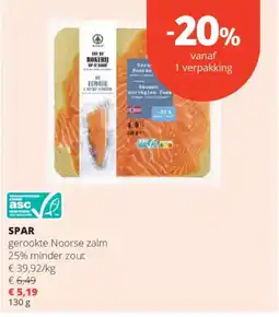 Spar Spar gerookte Noorse zalm 25% minder zout aanbieding