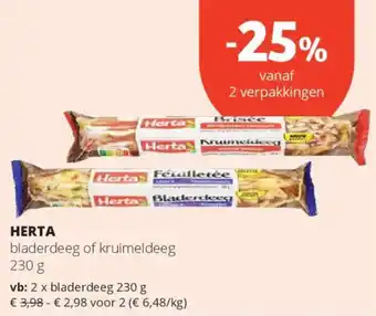 Spar Herta bladerdeeg of kruimeldeeg aanbieding