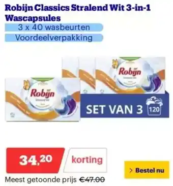 Bol.com Robijn Classics Stralend Wit 3-in-1 Wascapsules aanbieding