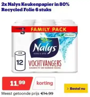 Bol.com 2x Nalys Keukenpapier in 80% Recycled Folie 6 stuks aanbieding