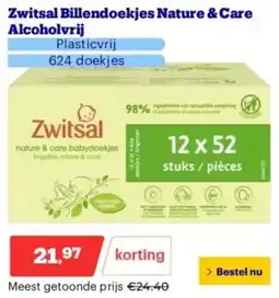 Bol.com Zwitsal Billendoekjes Nature & Care Alcoholvrij aanbieding