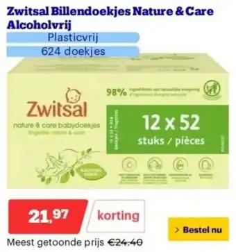 Bol.com Zwitsal Billendoekjes Nature & Care Alcoholvrij aanbieding