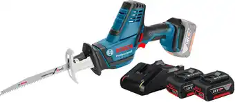 Coolblue Bosch Professional GSA 18V-LI C + Bosch Professional 18V Batterie 4,0 Ah GBA (2x) et Chargeur Rapide aanbieding