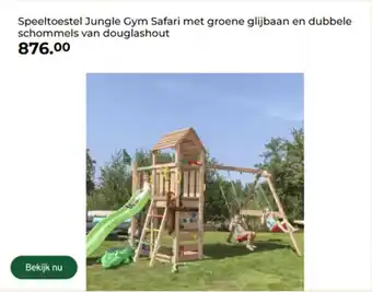 GAMMA Speeltoestel Jungle Gym Safari met groene glijbaan en dubbele schommels van douglashout aanbieding