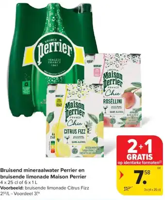 Carrefour Market Bruisend mineraalwater Perrier en bruisende limonade Maison Perrier aanbieding