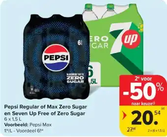 Carrefour Market Pepsi Regular of Max Zero Sugar en Seven Up Free of Zero Sugar aanbieding