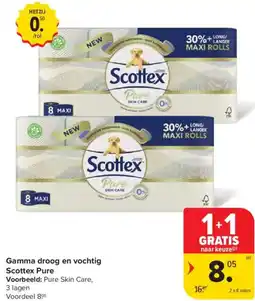 Carrefour Market Gamma droog en vochtig Scottex Pure aanbieding