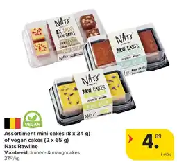 Carrefour Assortiment mini-cakes (8 x 24 g) of vegan cakes (2 x 65 g) Nats Rawline aanbieding