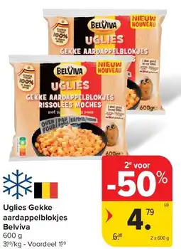 Carrefour Uglies Gekke aardappelblokjes Belviva 600 g aanbieding