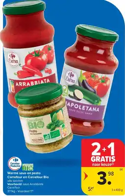 Carrefour Warme saus en pesto Carrefour en Carrefour Bio aanbieding