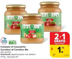 Carrefour Compote of mousseline Carrefour of Carrefour Bio aanbieding