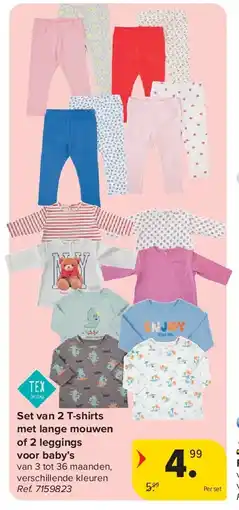 Carrefour Set van 2 T-shirts met lange mouwen of 2 leggings voor baby’s aanbieding