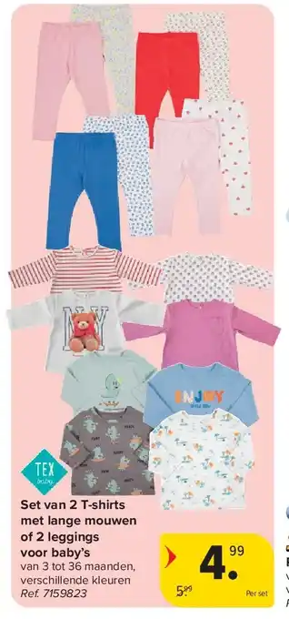 Carrefour Set van 2 T-shirts met lange mouwen of 2 leggings voor baby’s aanbieding