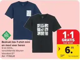 Carrefour Bedrukt bio-T-shirt mini en maxi voor heren aanbieding