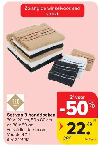 Carrefour Set van 3 handdoeken aanbieding