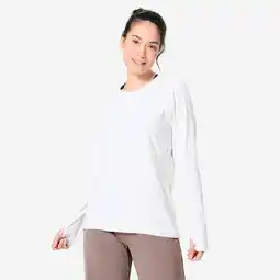 Decathlon Shirt met lange mouwen voor zachte yoga katoen crèmebeige aanbieding