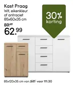 Leen Bakker Kast Praag Wit, eikenkleur of antraciet 85x60x35 cm aanbieding