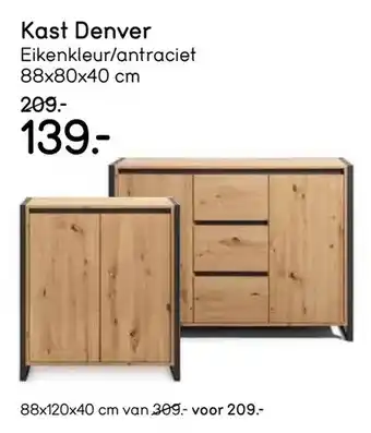 Leen Bakker Kast Denver Eikenkleur/antraciet 88x80x40 cm aanbieding