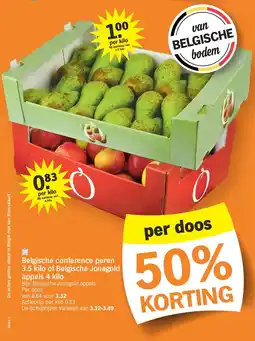 Albert Heijn Belgische conference peren 3.5 kilo of Belgische Jonagold appels 4 kilo aanbieding