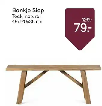 Leen Bakker Bankje Siep Teak, naturel 45x120x35 cm aanbieding