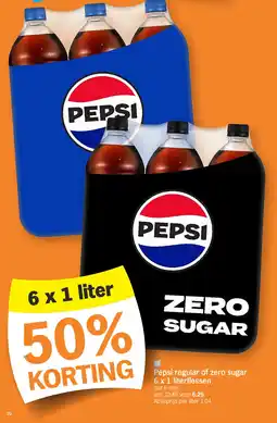 Albert Heijn Pepsi regular of zero sugar 6 x 1 literflessen aanbieding