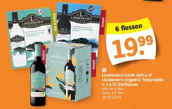 Albert Heijn Lindeman's South Africa of Lindeman's Organics Tempranillo 6 x 0.75 literflessen aanbieding