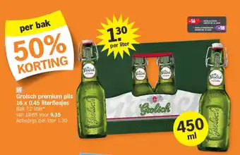 Albert Heijn Grolsch premium pils 16 x 0.45 literflesjes aanbieding