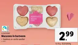 Lidl Macarons in hartvorm framboos en vanille-aardbei aanbieding