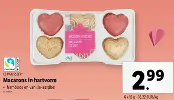 Lidl Macarons in hartvorm framboos en vanille-aardbei aanbieding