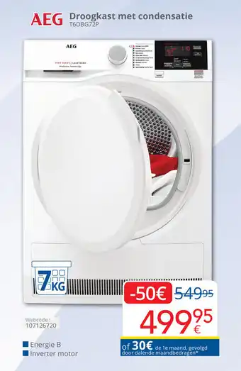 Eldi AEG droogkast met condensatie T6DBG72P aanbieding