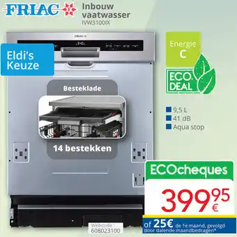 Eldi Friac inbouw vaatwasser IVW3100IX aanbieding