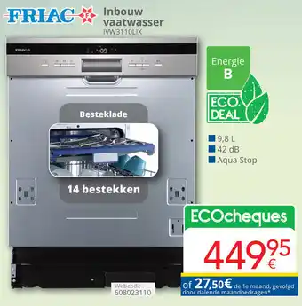 Eldi Friac inbouw vaatwasser IVW3110LIX aanbieding