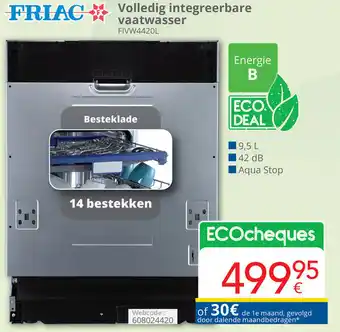 Eldi Friac volledig integreerbare vaatwasser FIVW4420L aanbieding