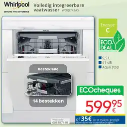 Eldi Whirlpool volledig integreerbare vaatwasser WOID741AS aanbieding