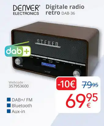 Eldi Denver Electronics Digitale radio retro DAB 36 aanbieding