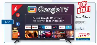 Eldi SMART GOOGLE ULTRA HD TV 65’’/165 cm aanbieding