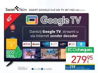 Eldi SMART GOOGLE Full HD TV 40’’/102 cm 40VA1 aanbieding