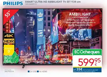 Eldi Philips SMART ULTRA HD AMBILIGHT TV 55’’/139 cm 55PUS8009/12 aanbieding